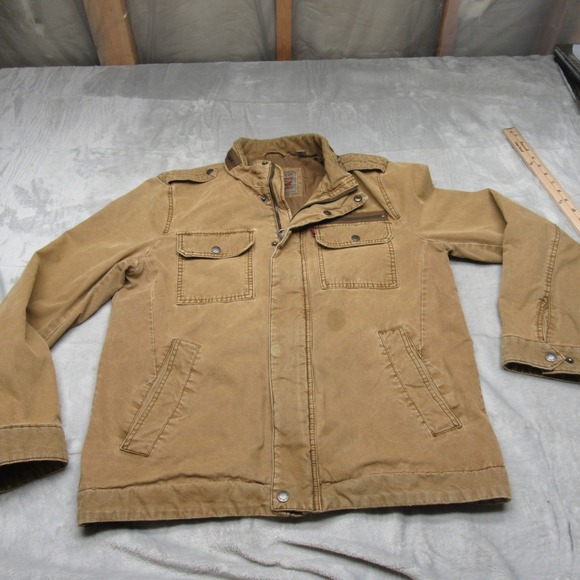 Levis Jacket Mens Medium Beige Washed Barn Sherpa Lined Utility Military Trucker